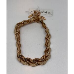 NEW ETTIKA ANTHROPOLOGY Gold-Tone Braided Leather Choker Necklace